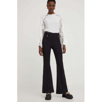 Answear Lab pantaloni femei, culoarea negru, evazati, high waist