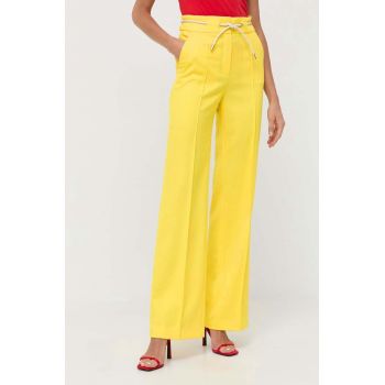 BOSS pantaloni femei, culoarea galben, lat, high waist