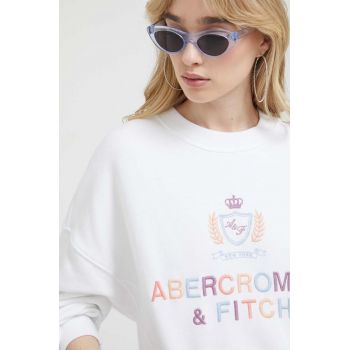 Abercrombie & Fitch bluza femei, culoarea alb, cu imprimeu