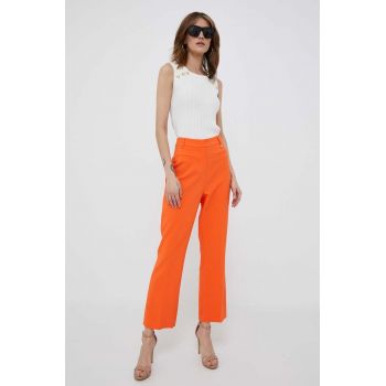 Artigli pantaloni femei, culoarea portocaliu, drept, high waist