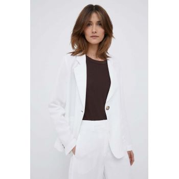 Emporio Armani blazer din amestec de in culoarea alb, un singur rand de nasturi, neted