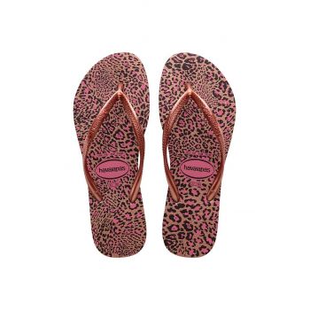 Havaianas slapi SLIM ANIMALS femei, culoarea roz, cu toc plat, 4103352.6459