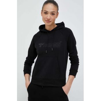 Hummel bluza femei, culoarea negru, cu glugă, cu imprimeu