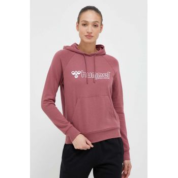 Hummel bluza femei, culoarea roz, cu glugă, cu imprimeu