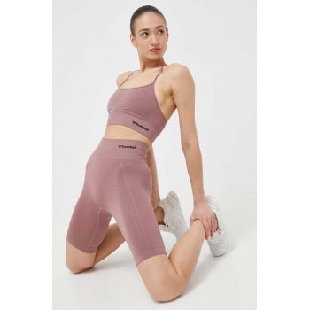 Hummel pantaloni scurți de antrenament Tif culoarea roz, neted, high waist