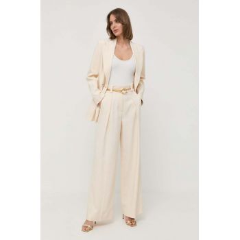 Ivy Oak pantaloni femei, culoarea bej, drept, high waist