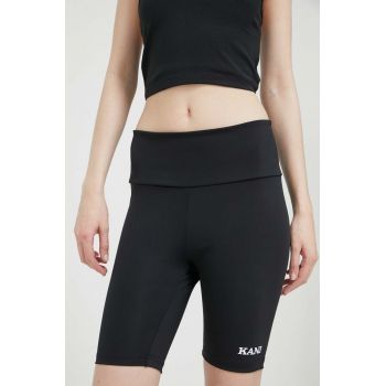 Karl Kani pantaloni scurti femei, culoarea negru, cu imprimeu, high waist ieftini
