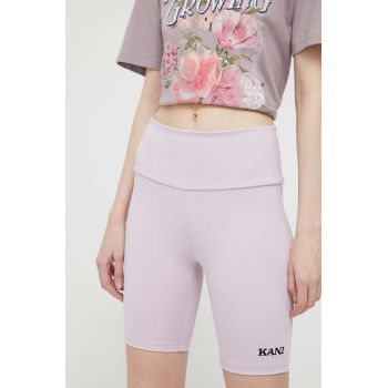 Karl Kani pantaloni scurti femei, culoarea roz, cu imprimeu, medium waist