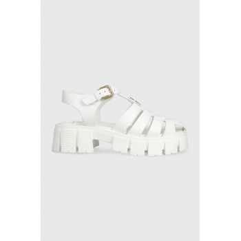 Love Moschino sandale de piele femei, culoarea alb, cu platforma, JA16226G0GIA0100