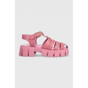 Love Moschino sandale de piele femei, culoarea roz, cu platforma, JA16226G0GIA0618