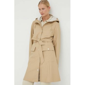 Rains palton de ploaie 18130 Curve Jacket femei, culoarea bej, de tranziție 18130.24-24Sand de firma original