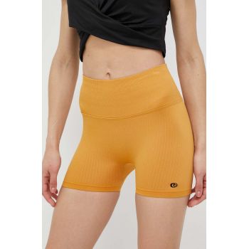 Rip Curl pantaloni scurți de antrenament culoarea galben, neted, high waist Rip Curl pantaloni scurți de antrenament culoarea galben, neted, high waist