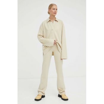 Samsoe Samsoe pantaloni femei, culoarea bej, drept, high waist