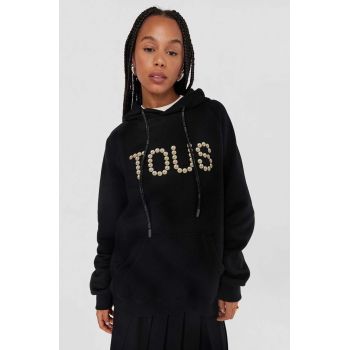 Tous bluza femei, culoarea negru, cu glugă, cu imprimeu