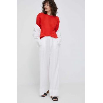 United Colors of Benetton pantaloni din in culoarea alb, lat, high waist