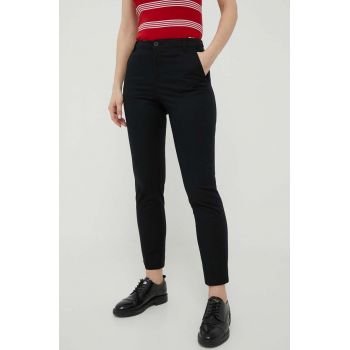 United Colors of Benetton pantaloni femei, culoarea negru, drept, high waist