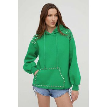 Answear Lab bluza femei, culoarea verde, cu glugă, cu imprimeu