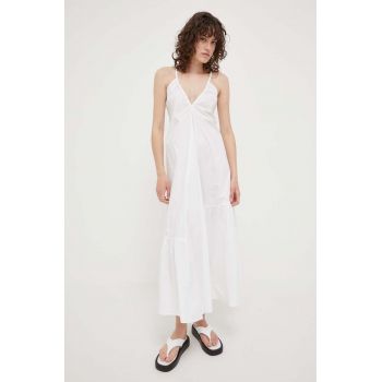 Herskind rochie din bumbac culoarea alb, maxi, evazati ieftina