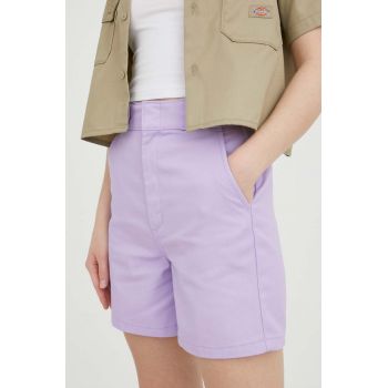 Dickies pantaloni scurti femei, culoarea violet, neted, high waist de firma originali