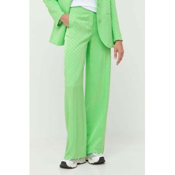 Karl Lagerfeld pantaloni femei, culoarea verde, drept, high waist