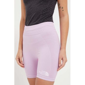 The North Face pantaloni scurti sport femei, culoarea roz, neted, high waist ieftini