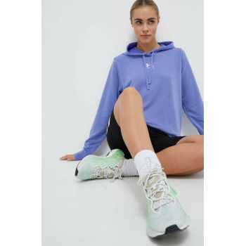 Under Armour bluza femei, culoarea violet, cu glugă, neted de firma original