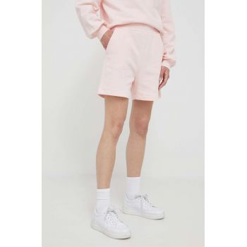 United Colors of Benetton pantaloni scurti din bumbac culoarea roz, neted, high waist ieftini