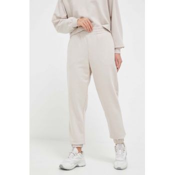 4F pantaloni de trening culoarea bej, neted