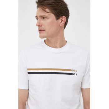 BOSS tricou din bumbac culoarea alb, cu imprimeu