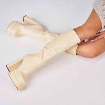 Cizme Dama cu Platforma Bej din Piele Ecologica Dabira