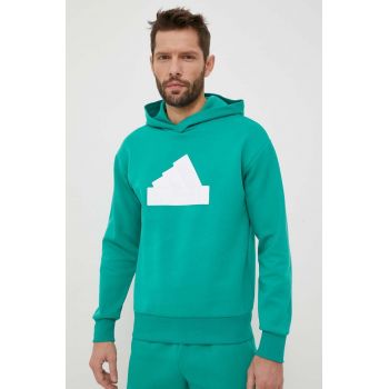 adidas bluza barbati, culoarea verde, cu glugă, cu imprimeu