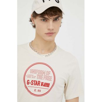 G-Star Raw tricou din bumbac culoarea bej, cu imprimeu ieftin