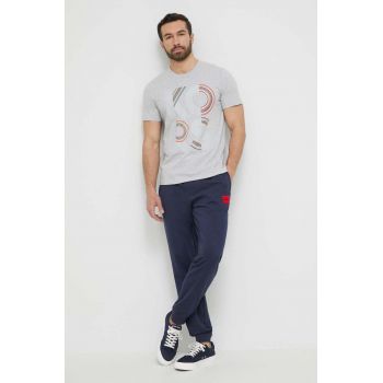 HUGO pantaloni lounge din bumbac culoarea albastru marin, cu imprimeu