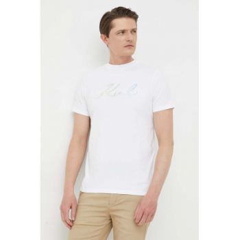 Karl Lagerfeld tricou din bumbac culoarea alb, cu imprimeu de firma original