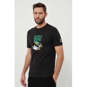Puma tricou din bumbac culoarea negru, cu imprimeu
