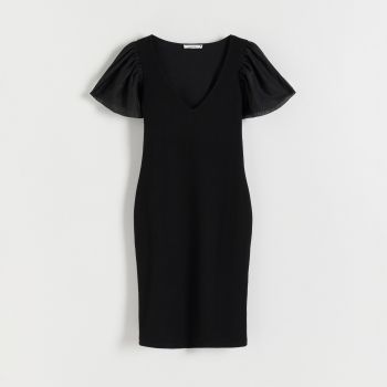 Reserved - Rochie din tricot reiat - Negru