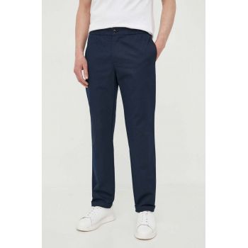 Sisley pantaloni din amestec de in culoarea albastru marin, drept de firma originali