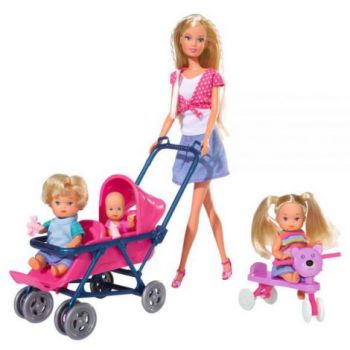 Papusa Simba Steffi Love 29 cm Baby World cu 2 copii, 1 bebelus si accesorii