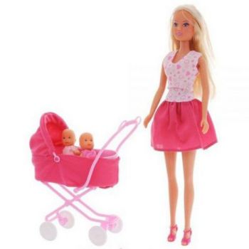 Papusa Simba Steffi Love Sunshine Twins 29 cm roz cu carucior si accesorii ieftina