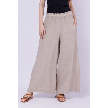 Pantaloni de vara din in largi, bej
