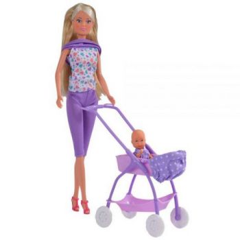 Papusa Simba Steffi Love Baby Walk 29 cm mov cu carucior si accesorii la reducere