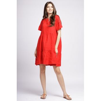 Rochie de vara scurta din in, rosu