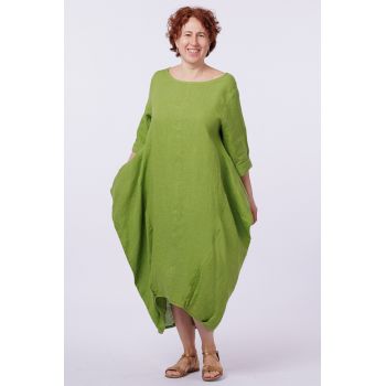 Rochie lalea in colturi, din in, verde olive