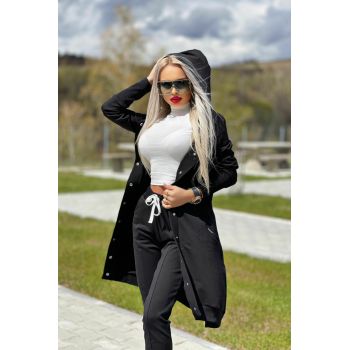 Trening de Dama, din doua Piese,cu Hanorac Lung Incheiat in Fermoar,si Pantalon Conic, Casuallita Negru