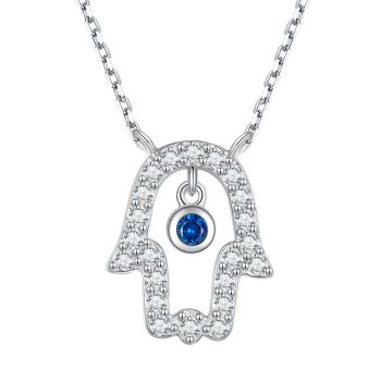 Colier reglabil din argint Blue Crystal Hamsa