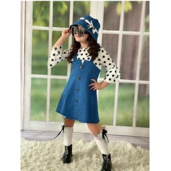 Compleu Cu Buline Negre, Pentru Fete, 5 Piese, Sarafan de Blug, Bluzita, Palarie, Cordon si Ciorapi, 2-11 ani Compleu Cu Buline Negre, Pentru Fete, 5 Piese, Sarafan de Blug, Bluzita, Palarie, Cordon si Ciorapi, 2-11 ani
