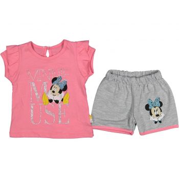 Compleu tricou si pantaloni scurti, Minnie Mouse, Corai, 9-24 luni
