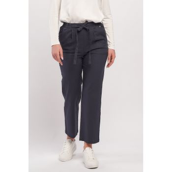 Pantaloni crop din amestec de in cu buzunare laterale