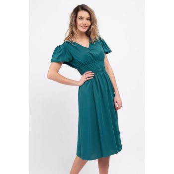 Rochie midi evazata cu maneci bufante