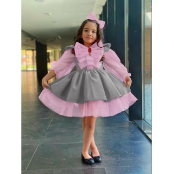 Rochita Argintie-Roz, cu Volanase si Bentita, Pentru Fetite, 4-12 ani, !! ATENTIE: Accesoriul din piept nu este inclus !! Rochita Argintie-Roz, cu Volanase si Bentita, Pentru Fetite, 4-12 ani, !! ATENTIE: Accesoriul din piept nu este inclus !!